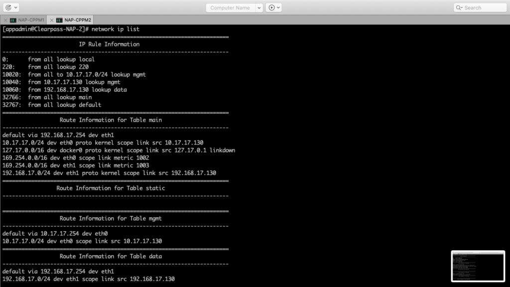 Clearpass2 sprawdzenie tablicy routingu
