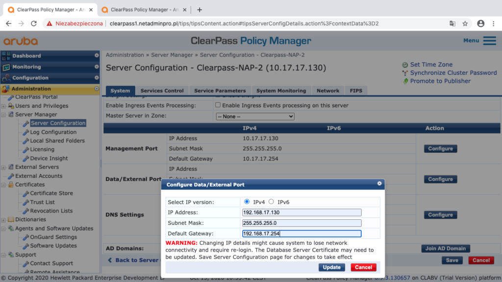 Konfiguracja portu Data na Clearpass2-2