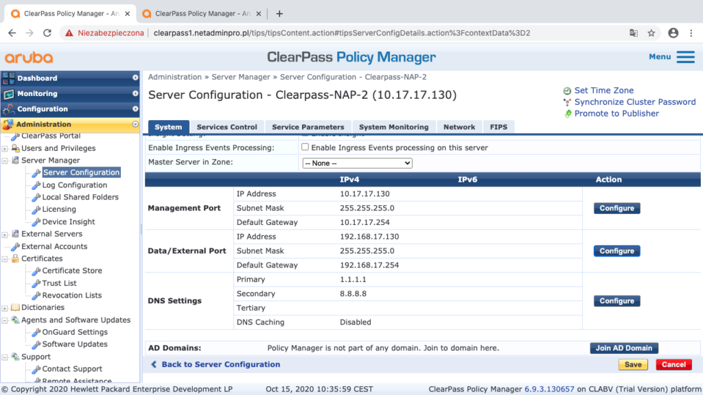 Konfiguracja portu Data na Clearpass2-3