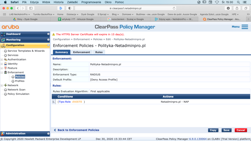 Clearpass Polityka Enforcement