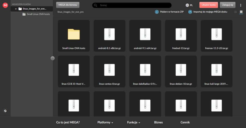 Lista gotowych do użycia obrazów systemu Linux przygotowanych przez zespół EVE-NG